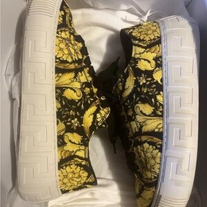 Black & Yellow Floral Platform Sneakers